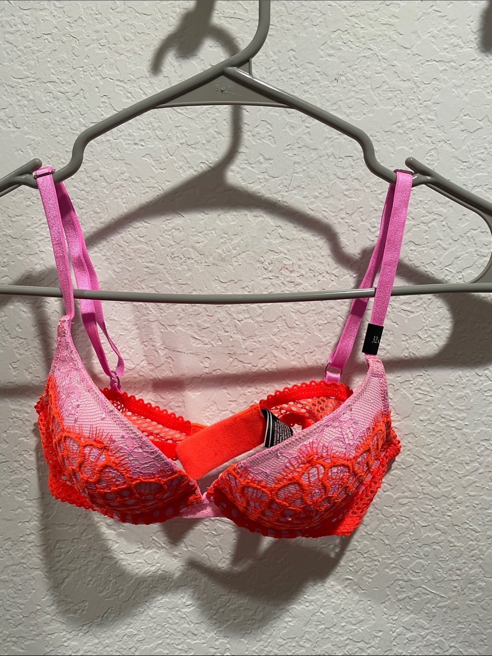 Victoria's Secret Pink and Orange Lace Push-Up Bra